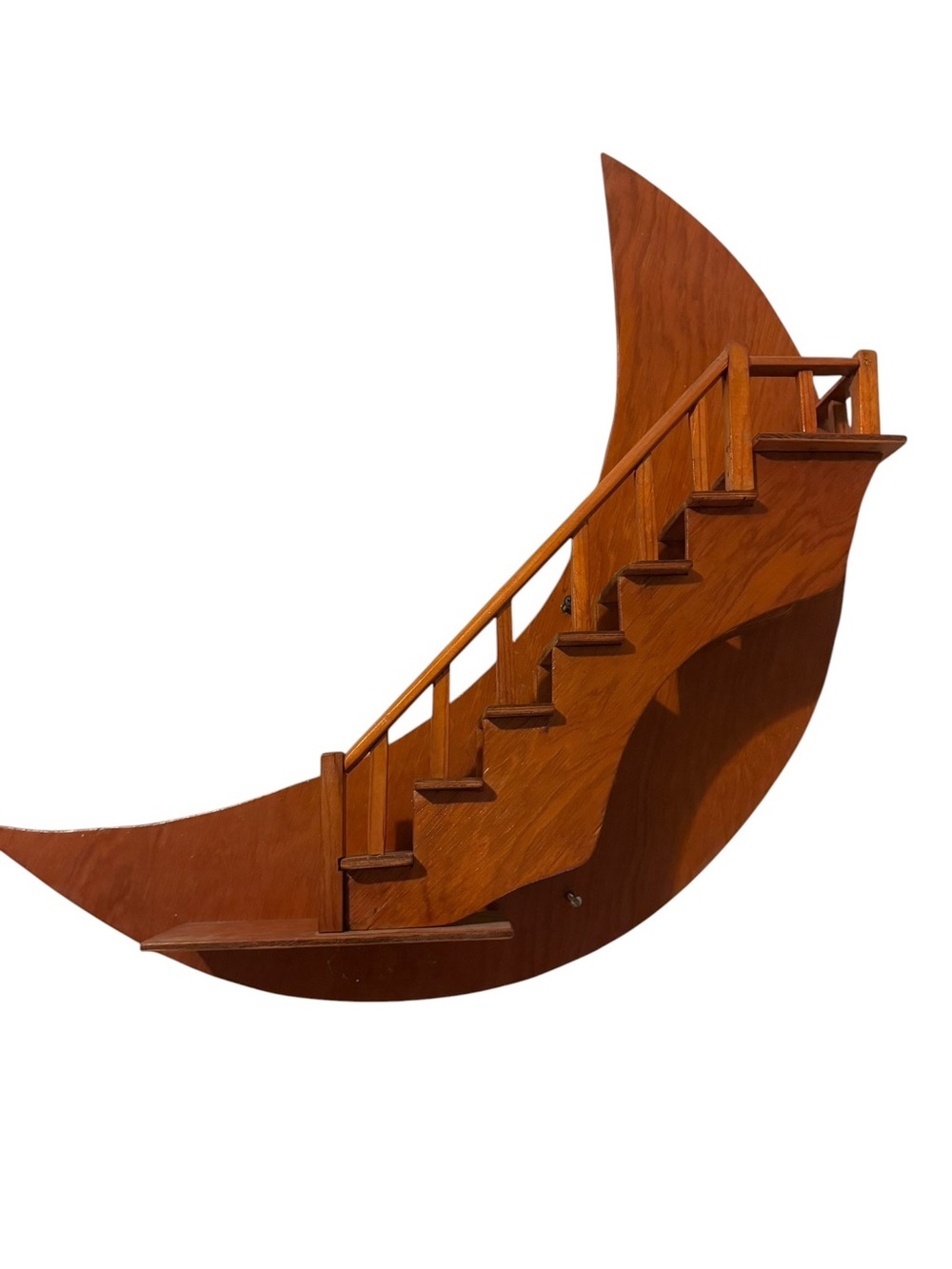 Vintage wooden stairway crescent moon shelf